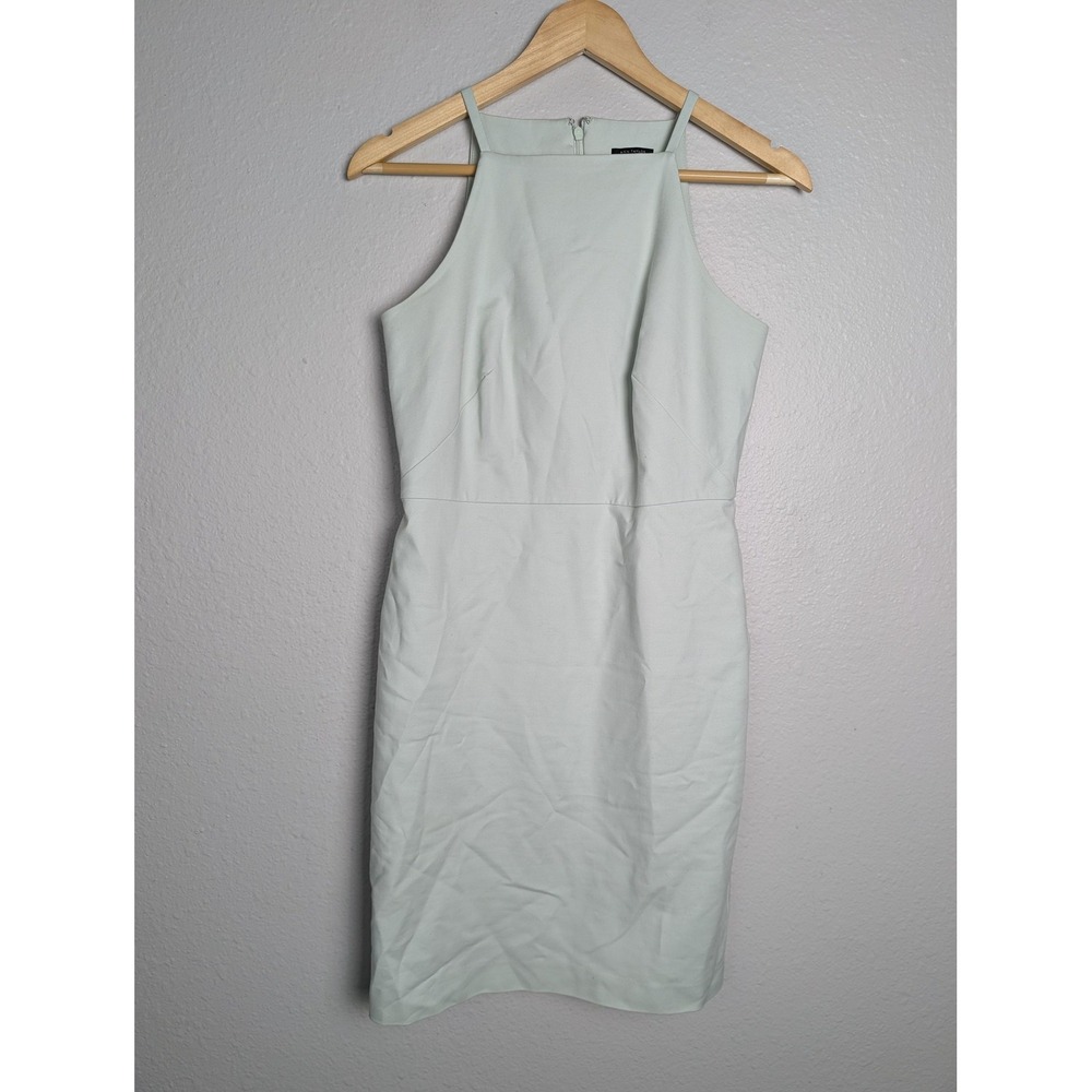 Ann Taylor Dress Womens 0P Green Knee Length Sheath High Neck Strappy Sleeve